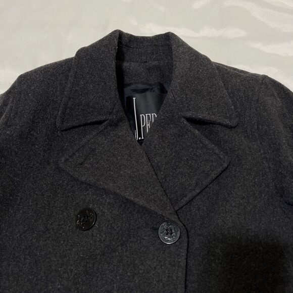 J.Percy 100% Merino Wool Pea Coat Charcoal Gray Nautical Made in USA Size 6 - Picture 9 of 12